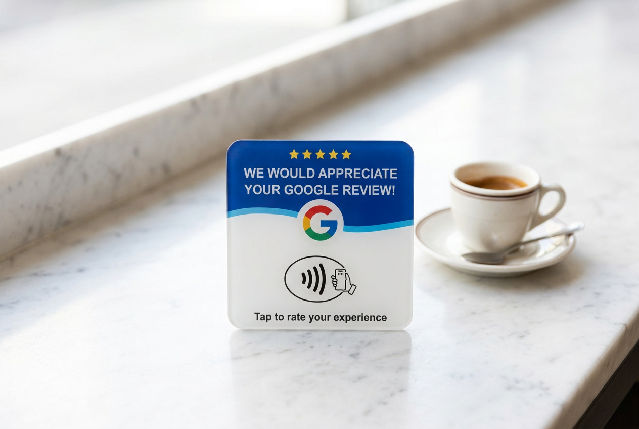 Card NFC Nova Digital su un bancone da bar